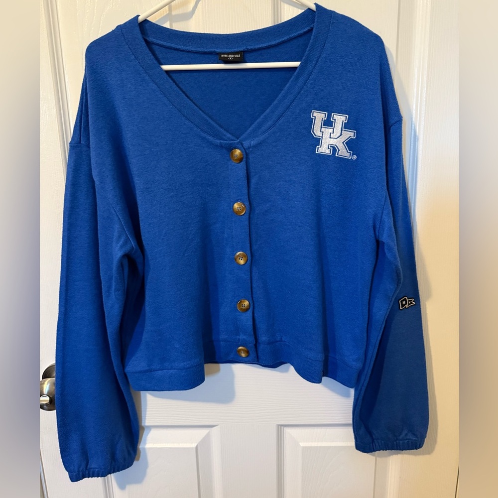 Hype and Vice University of Kentucky Wildcats Cardigan Size Large Blue